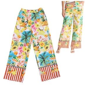 Rich & Famous Women’s Tropical Print Elastic Waist Pull On Lounge Pants Size M